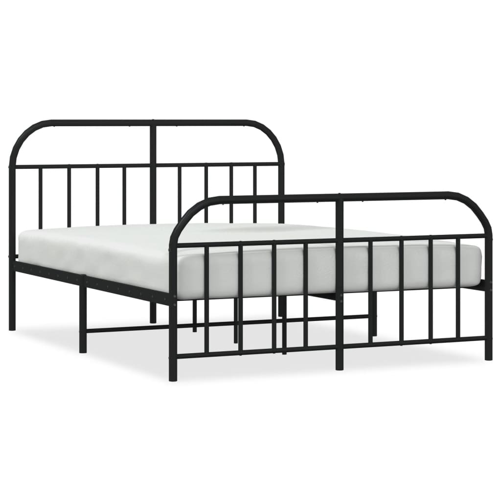 Bed frame with head and footboard metal black 140x190 cm