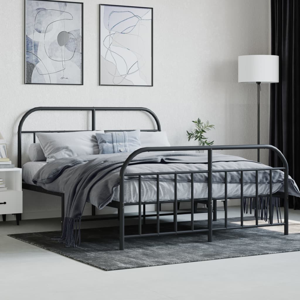 Bed frame with head and footboard metal black 140x190 cm