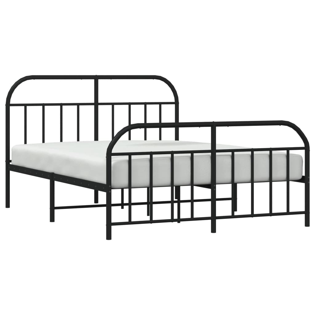 Bed frame with head and footboard metal black 140x190 cm