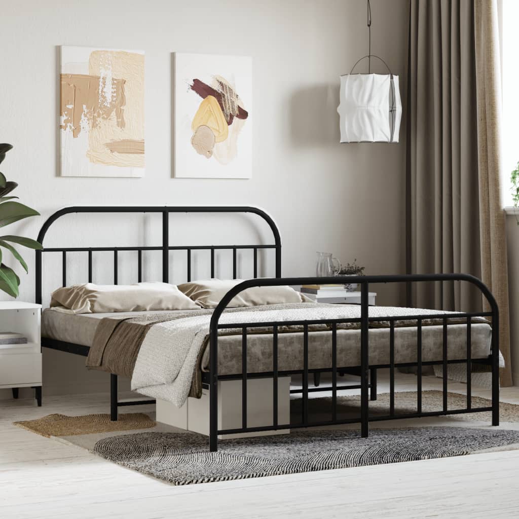 Bed frame with head and footboard metal black 140x190 cm