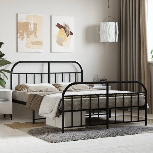 Bed frame with head and footboard metal black 140x190 cm