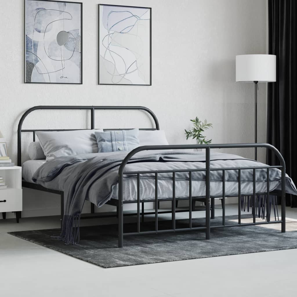 Bed frame with head and footboard metal black 140x200 cm