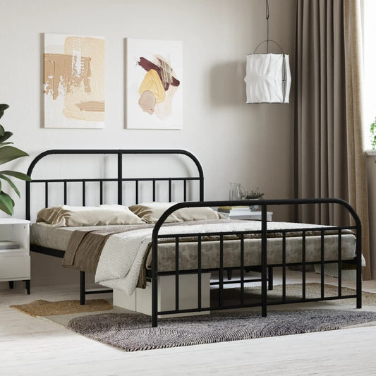 Bed frame with head and footboard metal black 140x200 cm