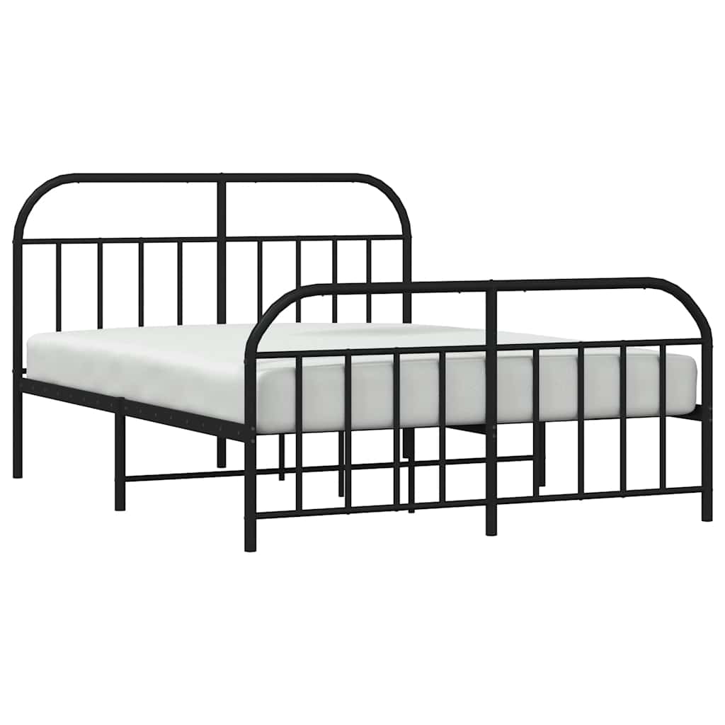 Bed frame with head and footboard metal black 150x200 cm