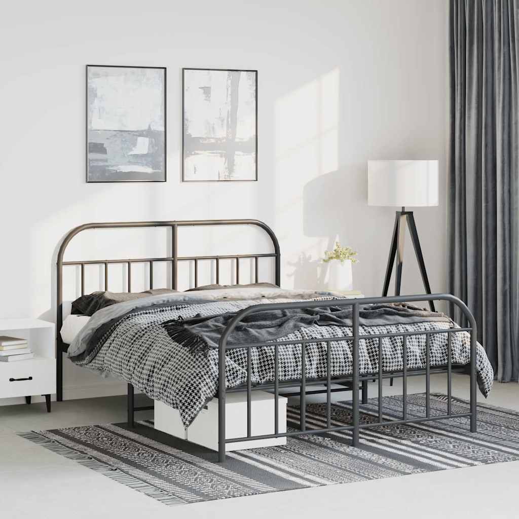 Bed frame with head and footboard metal black 150x200 cm