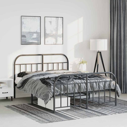 Bed frame with head and footboard metal black 150x200 cm