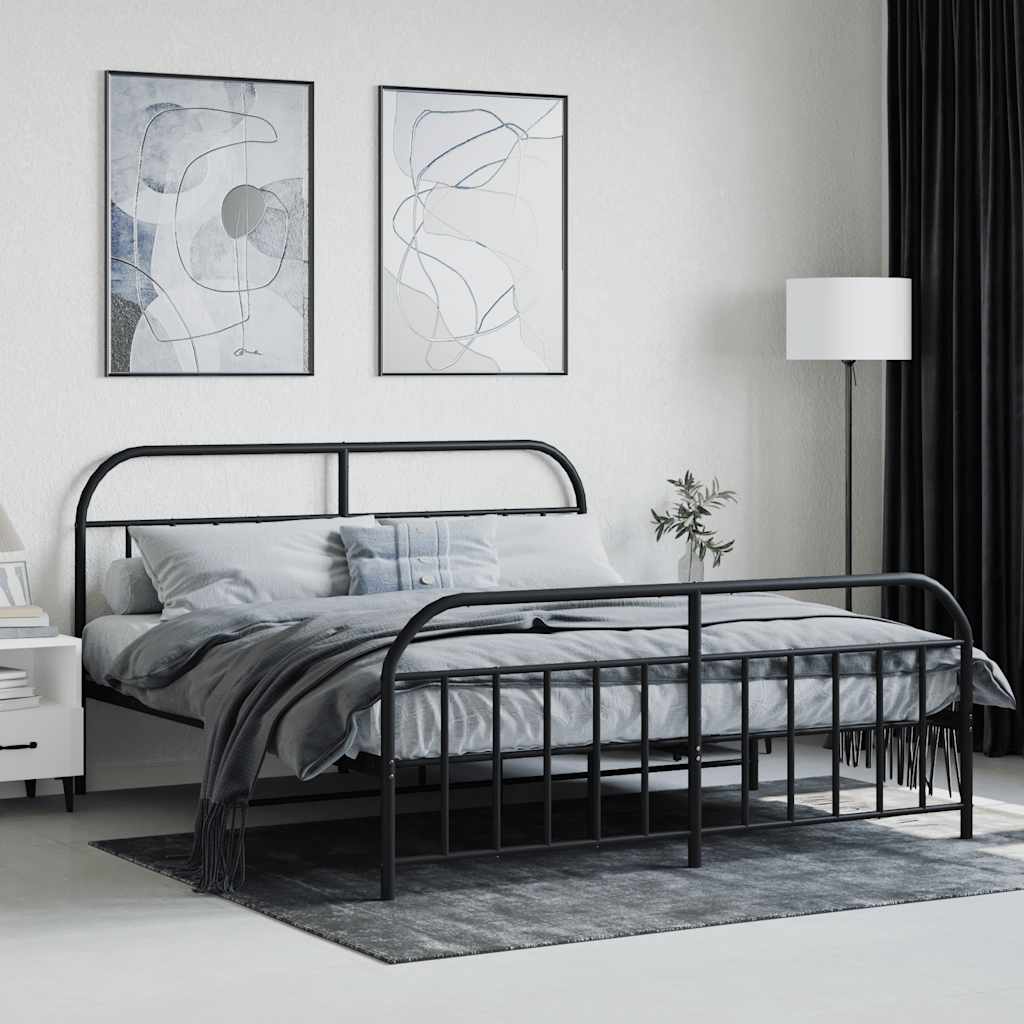 Metallbett ohne Matratze mit Fußteil Schwarz 180x200 cm