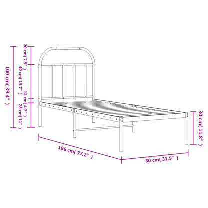 Metallbett ohne Matratze mit Kopfteil Weiß 75x190 cm