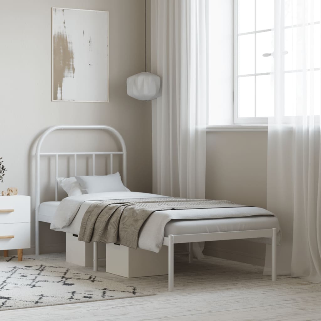 Metallbett ohne Matratze mit Kopfteil Weiß 75x190 cm