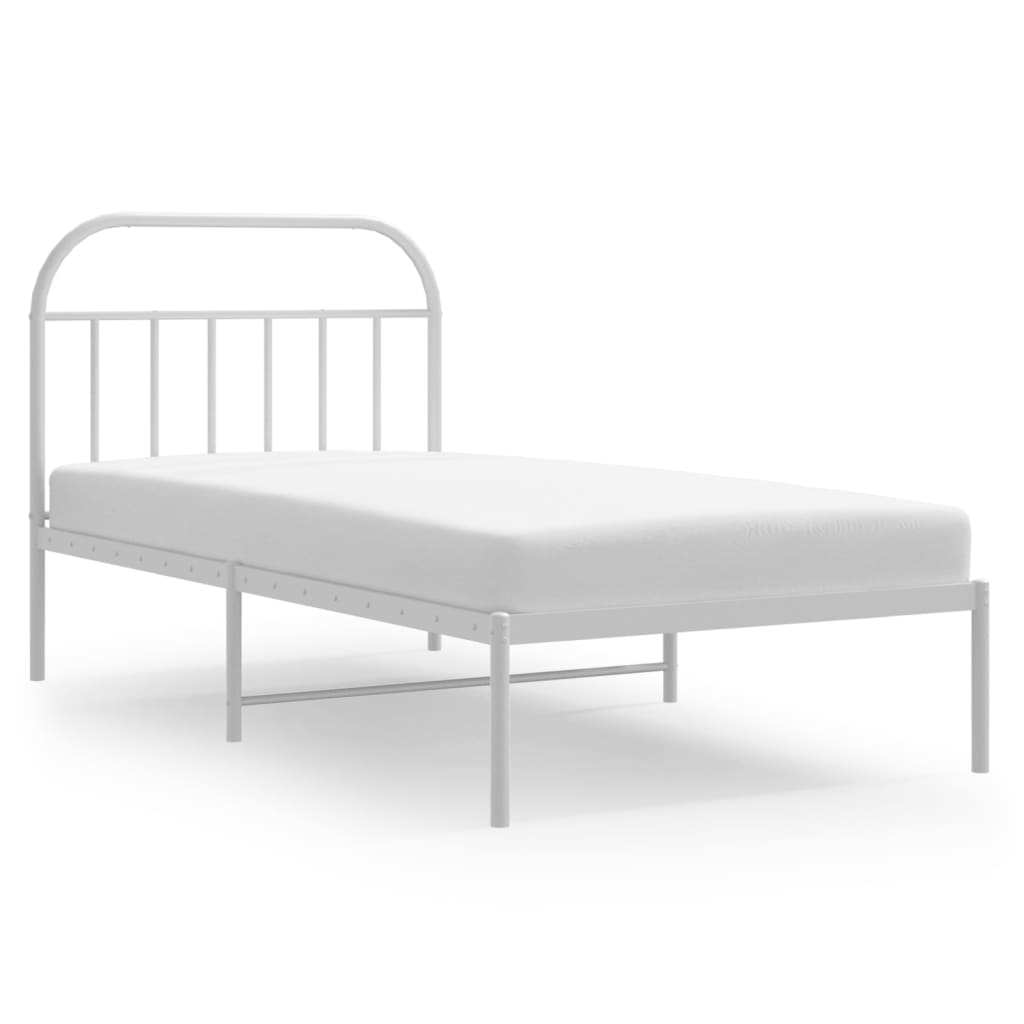 Bed frame with headboard metal white 100x190 cm