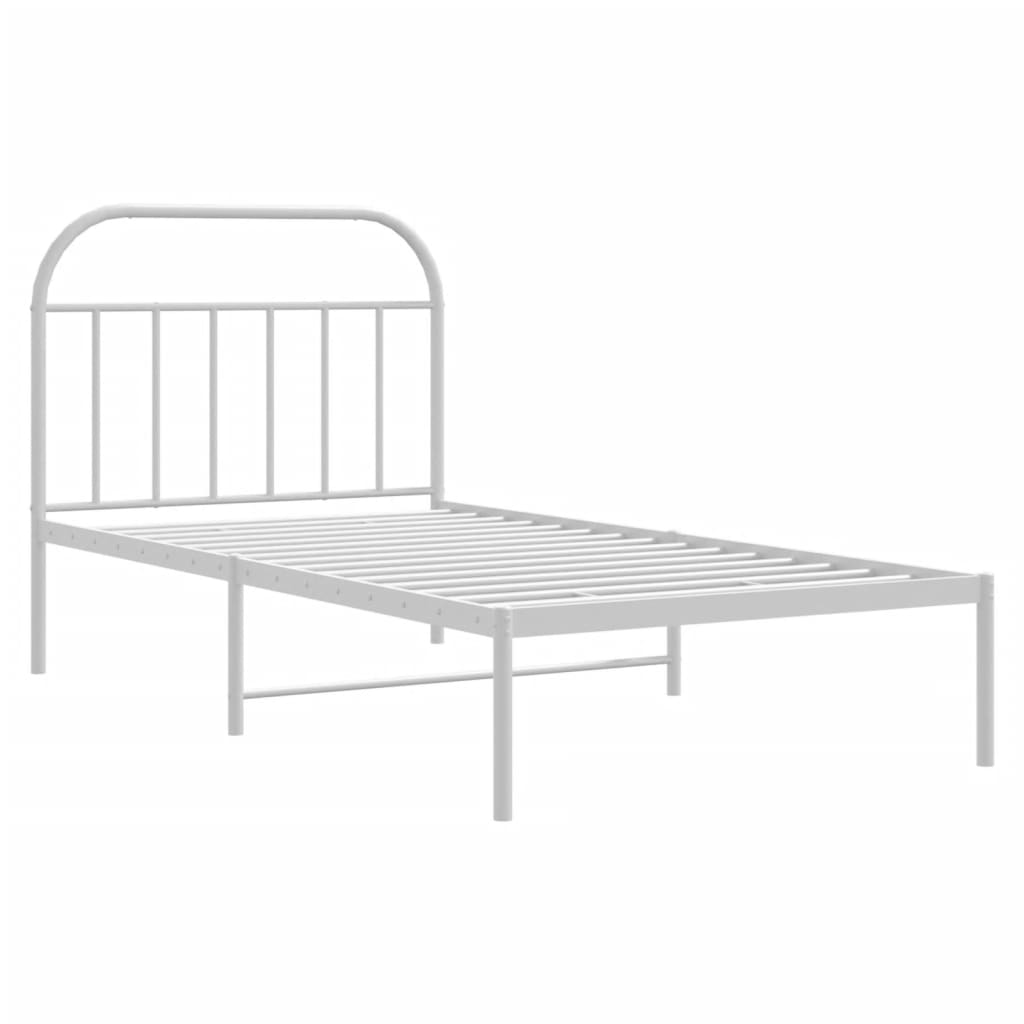 Bed frame with headboard metal white 100x190 cm