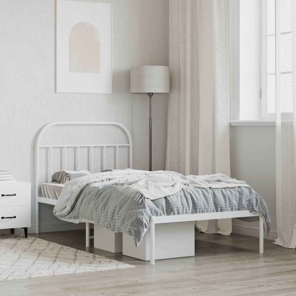 Bed frame with headboard metal white 100x190 cm