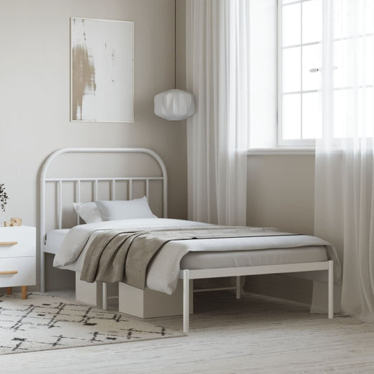 Bed frame with headboard metal white 100x190 cm