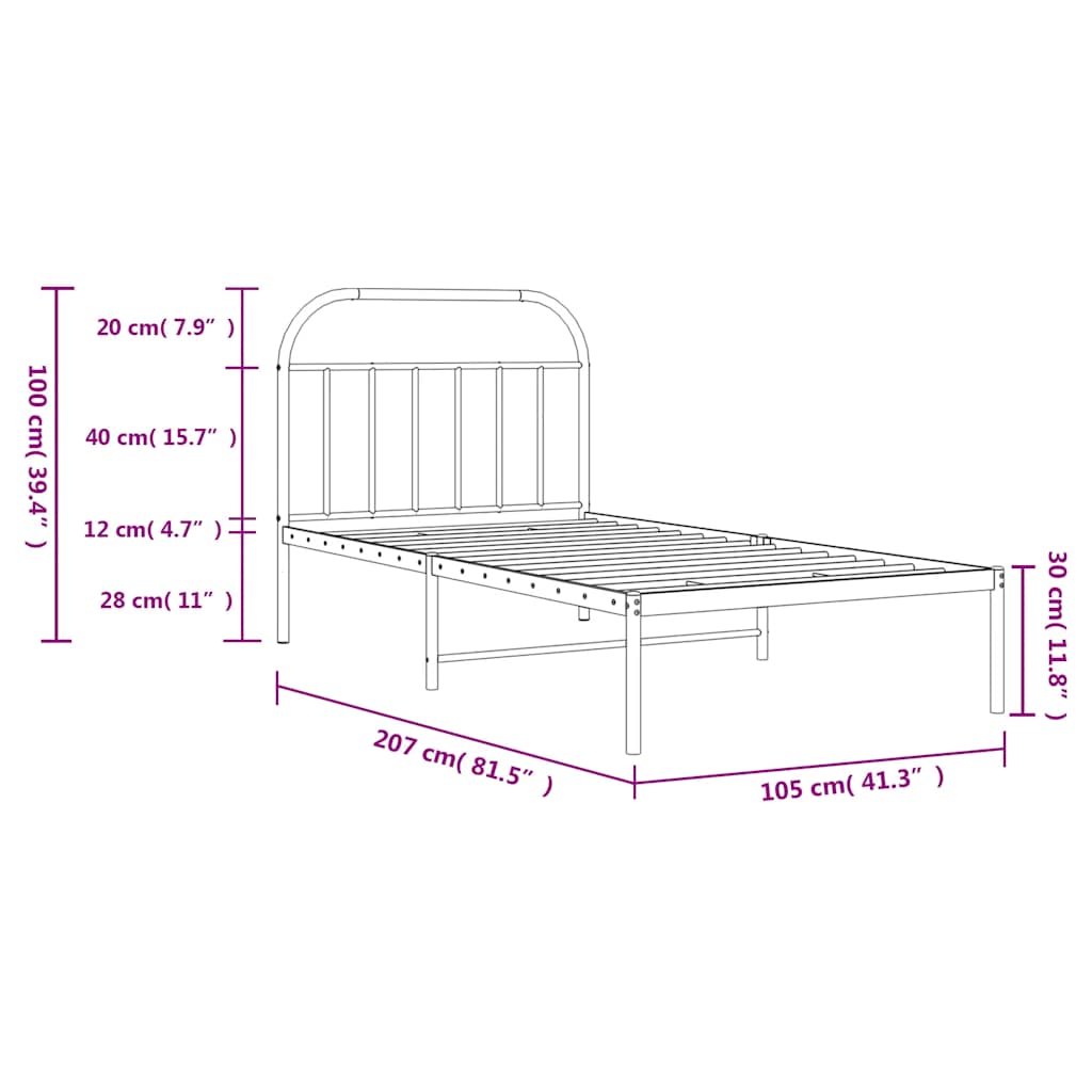 Bed frame with headboard metal white 100x200 cm