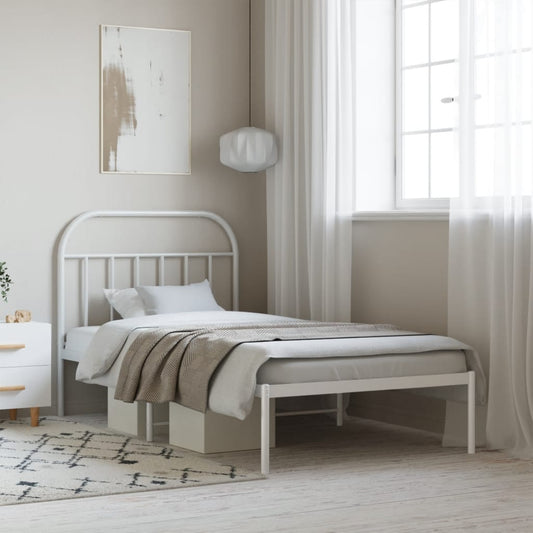 Bed frame with headboard metal white 107x203 cm