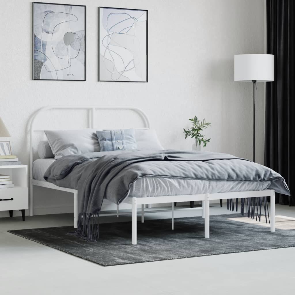 Bed frame with headboard metal white 120x190 cm