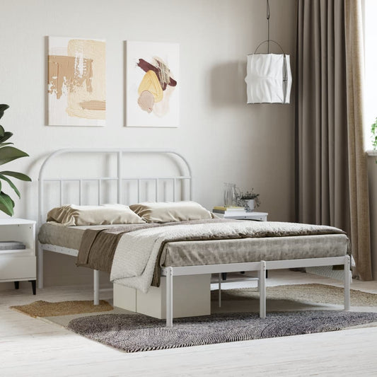Bed frame with headboard metal white 120x190 cm