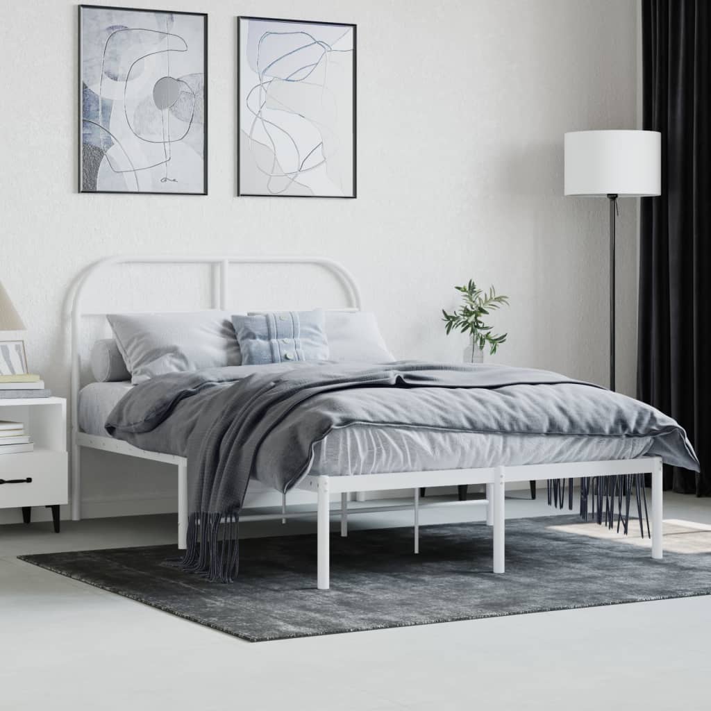 Bed frame with headboard metal white 120x200 cm