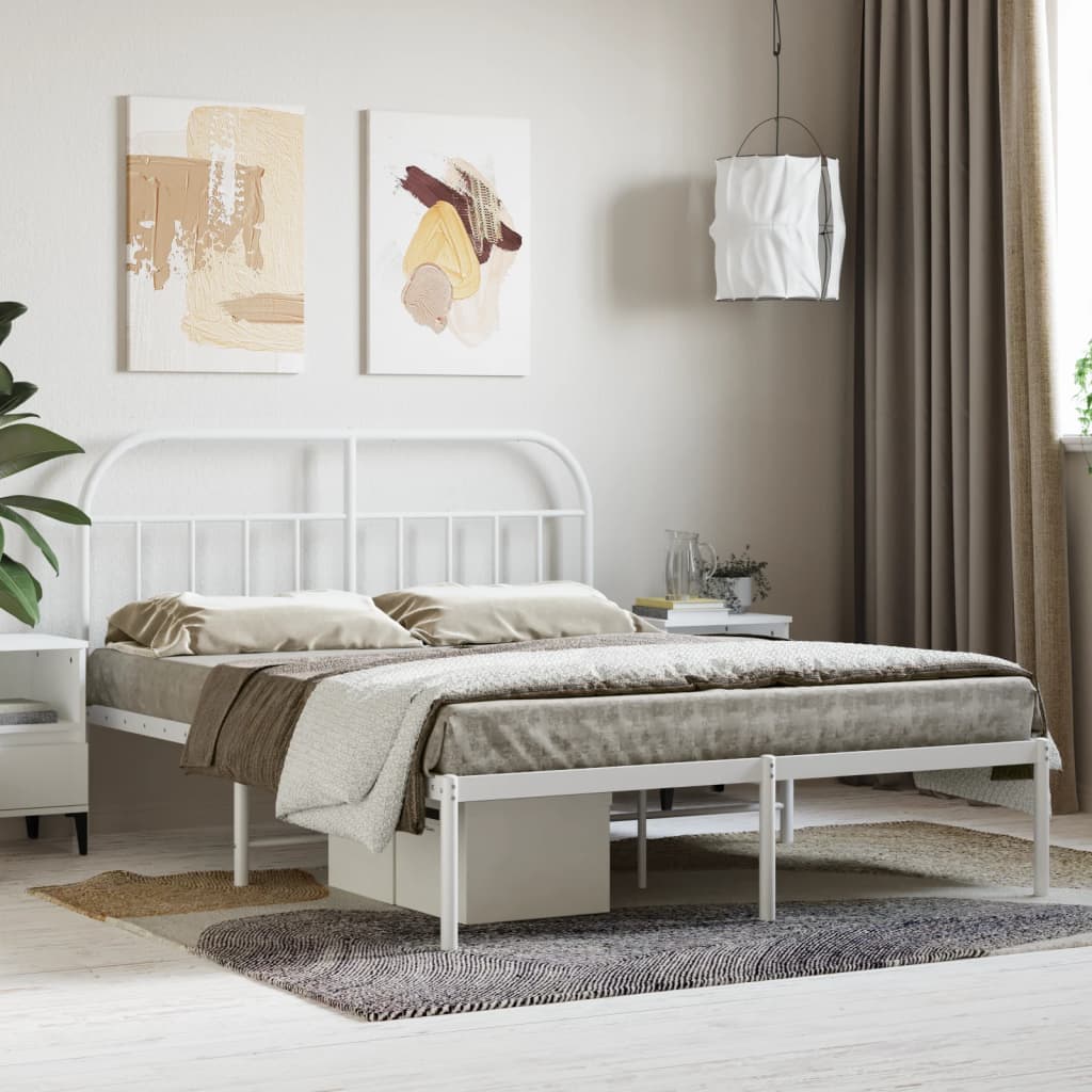 Bed frame with headboard metal white 140x200 cm