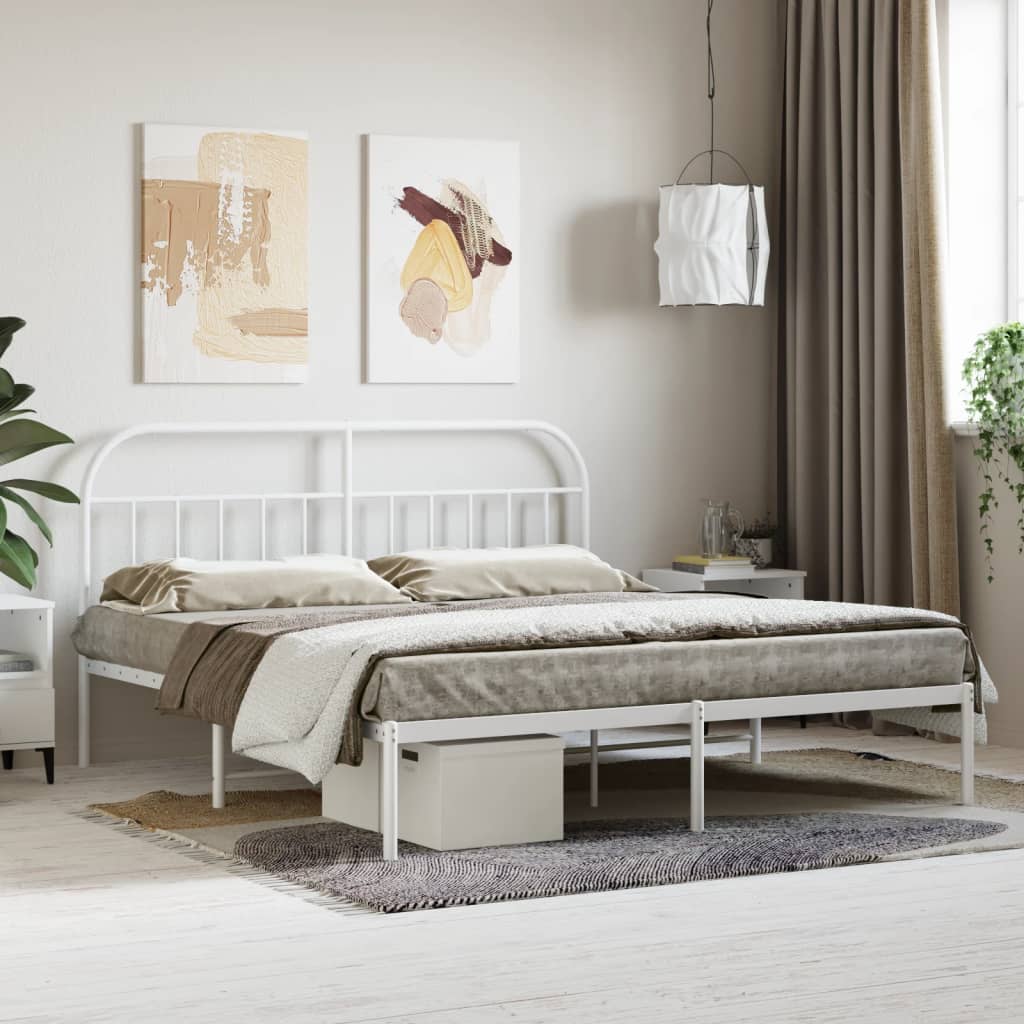 Bed frame with headboard metal white 183x213 cm