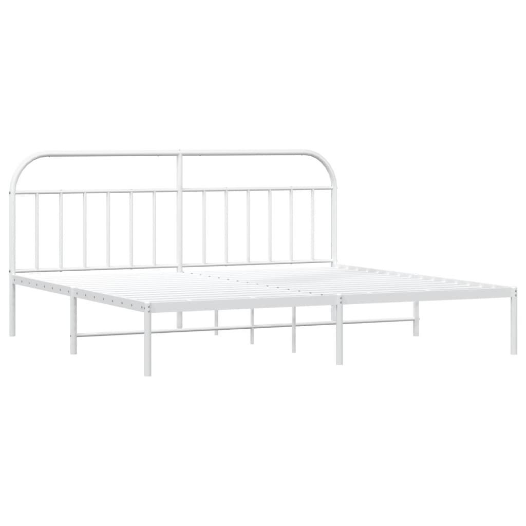 Bed frame with headboard metal white 193x203 cm
