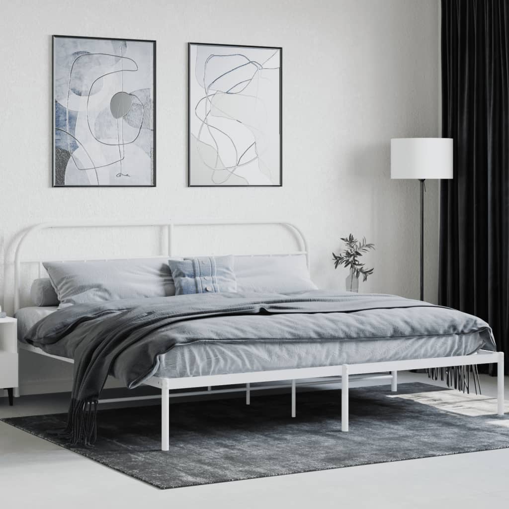 Bed frame with headboard metal white 193x203 cm