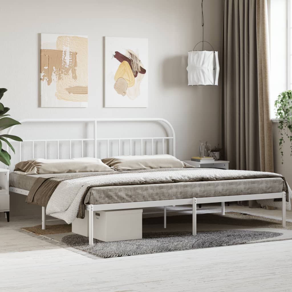 Bed frame with headboard metal white 193x203 cm