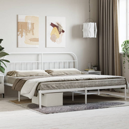 Bed frame with headboard metal white 200x200 cm