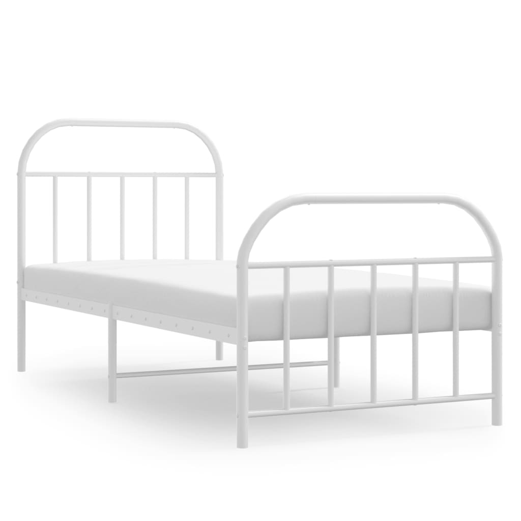 Bed frame with head and footboard metal white 90x190 cm