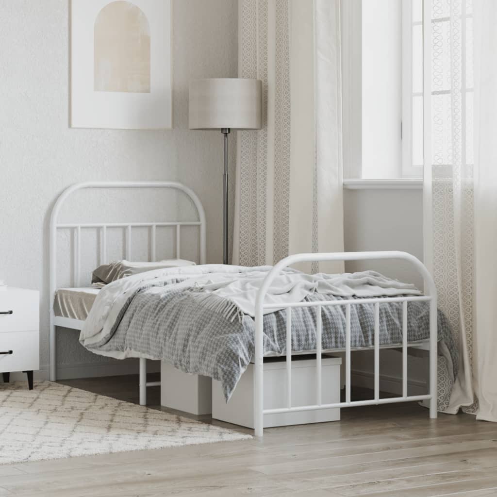 Bed frame with head and footboard metal white 90x190 cm