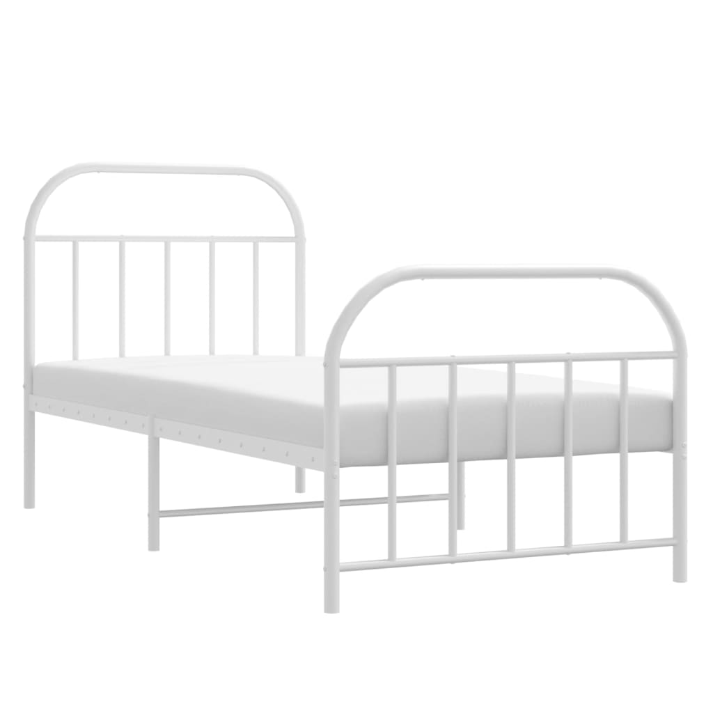 Bed frame with head and footboard metal white 90x190 cm