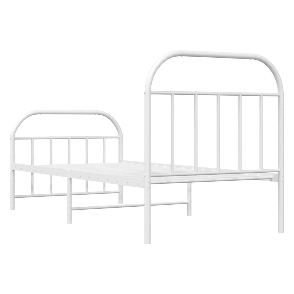 Bed frame with head and footboard metal white 90x190 cm
