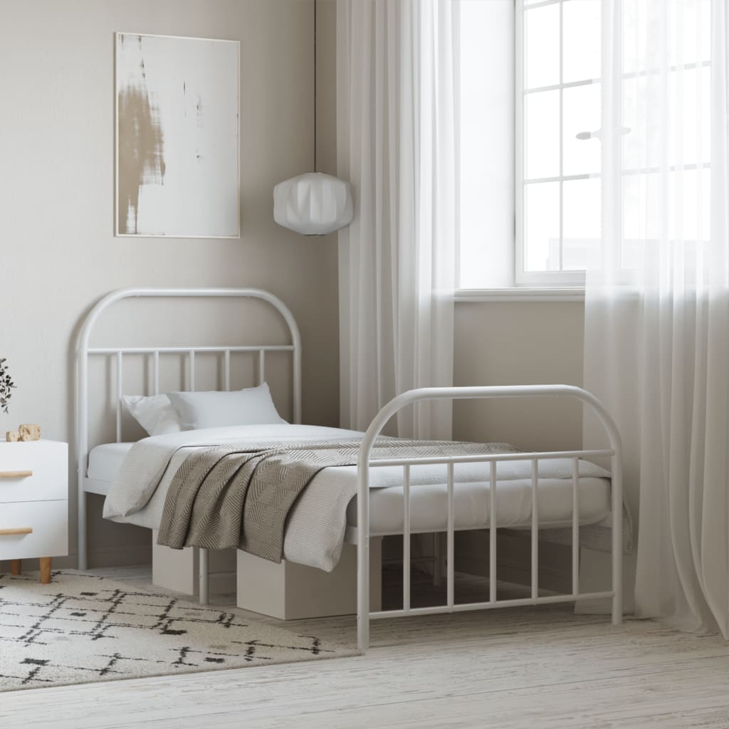 Bed frame with head and footboard metal white 90x190 cm