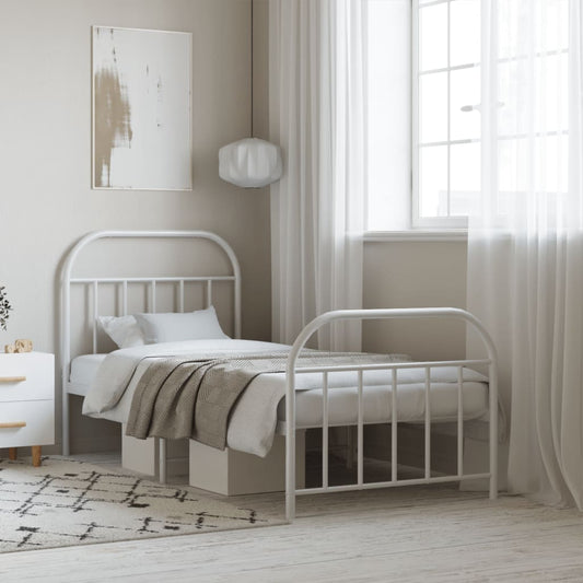 Bed frame with head and footboard metal white 90x190 cm