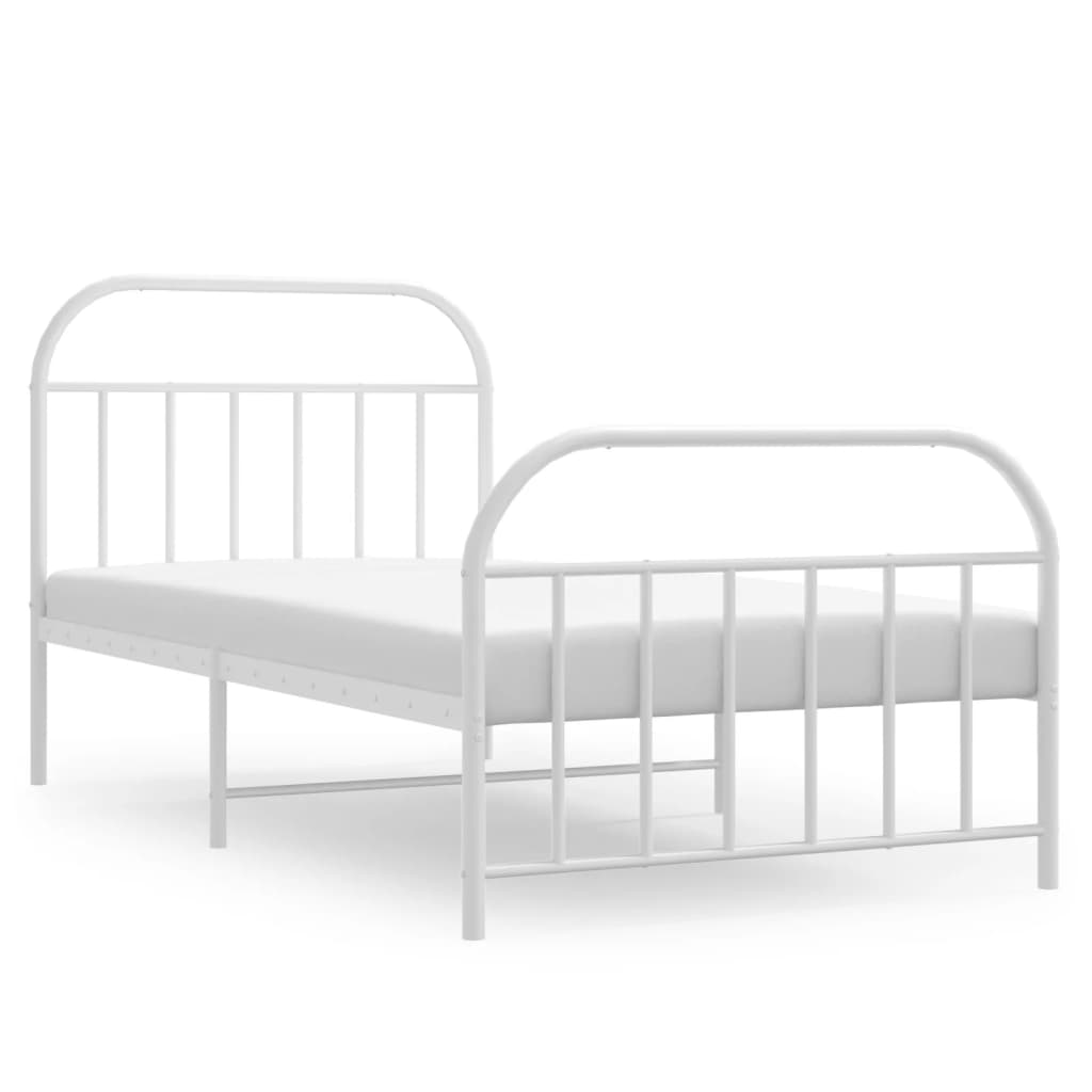 Bed frame with head and footboard metal white 100x190 cm