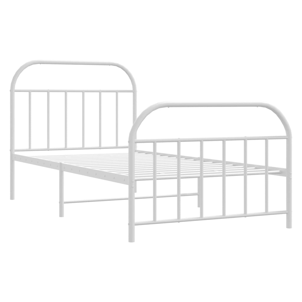 Bed frame with head and footboard metal white 100x190 cm