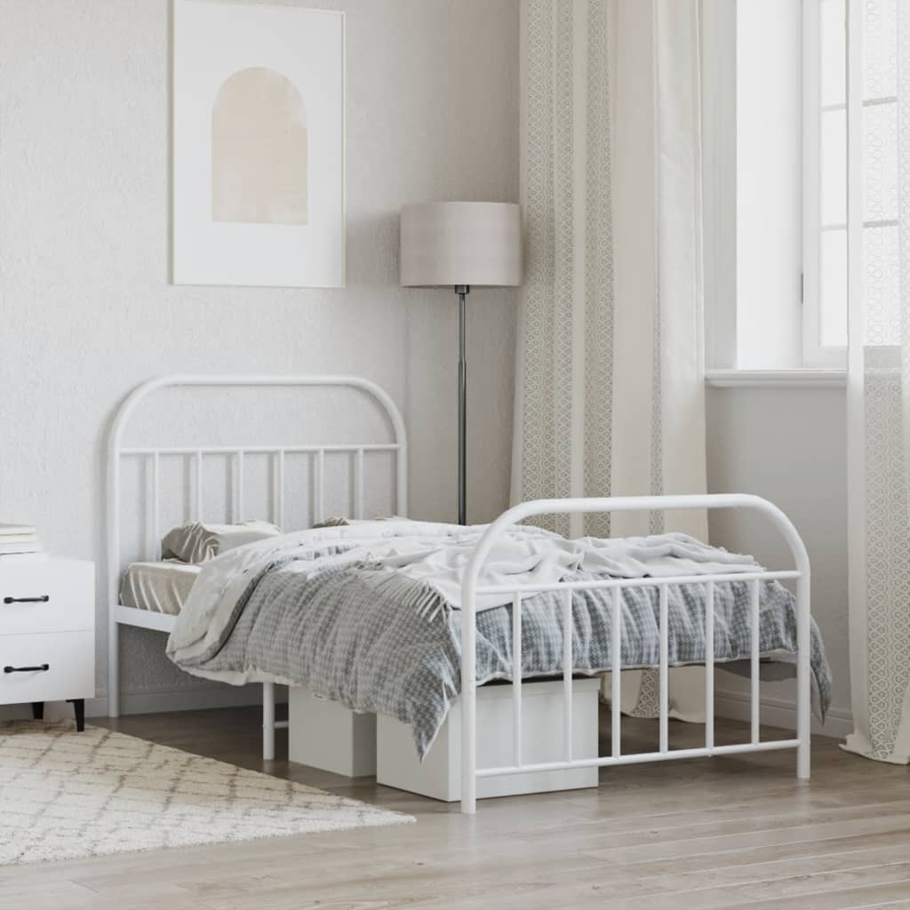 Bed frame with head and footboard metal white 100x190 cm