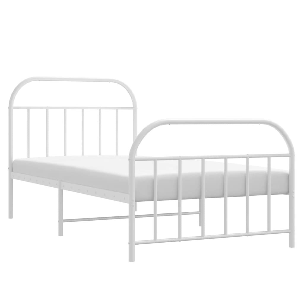 Bed frame with head and footboard metal white 100x190 cm