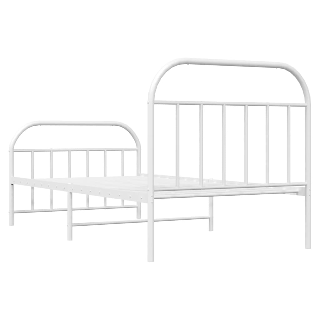 Bed frame with head and footboard metal white 100x190 cm
