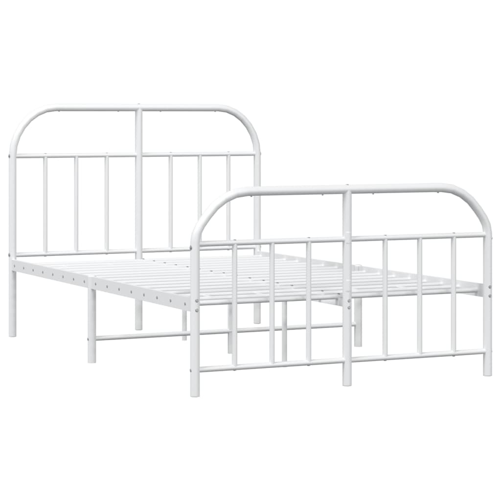 Bed frame with head and footboard metal white 120x190 cm