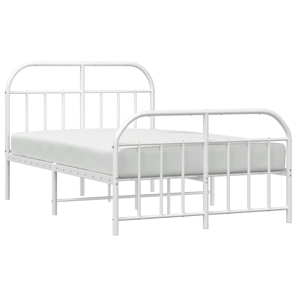 Bed frame with head and footboard metal white 120x190 cm