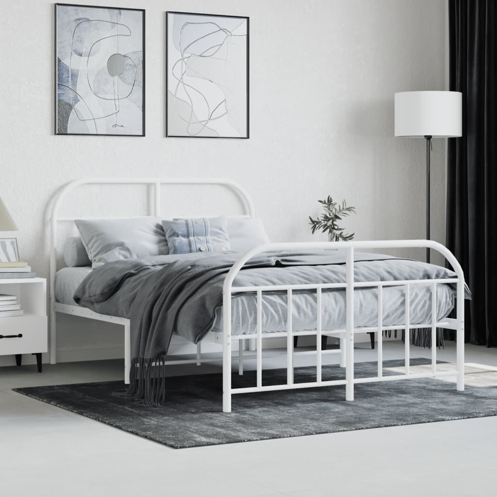 Bed frame with head and footboard metal white 120x200 cm