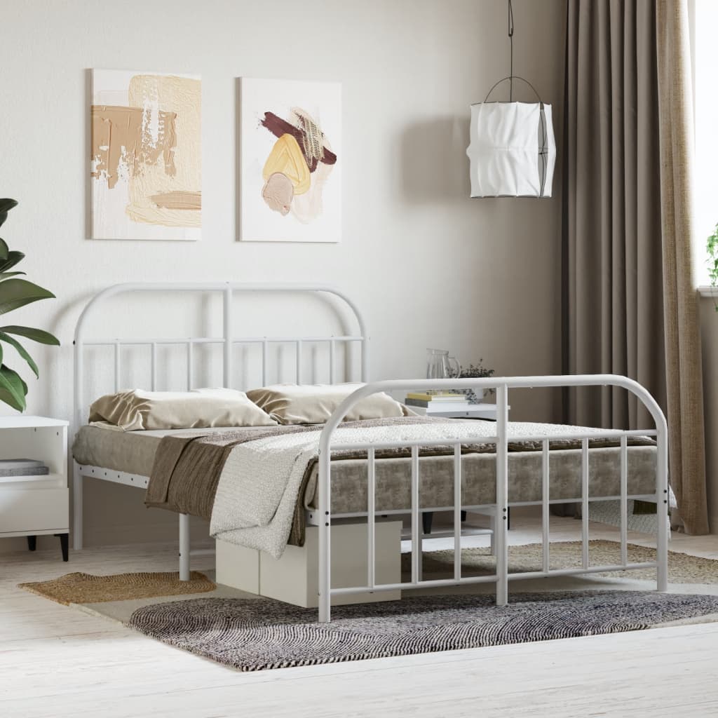 Bed frame with head and footboard metal white 120x200 cm