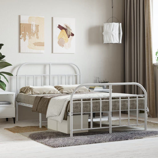 Bed frame with head and footboard metal white 120x200 cm
