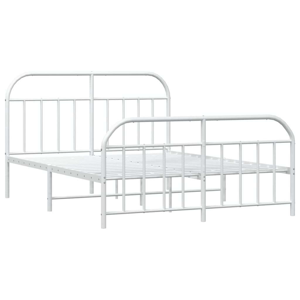 Bed frame with head and footboard metal white 135x190 cm