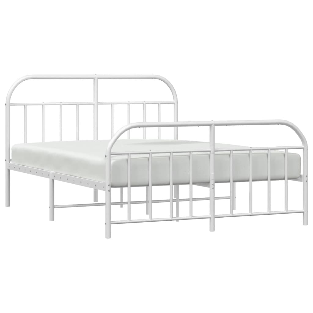 Bed frame with head and footboard metal white 135x190 cm