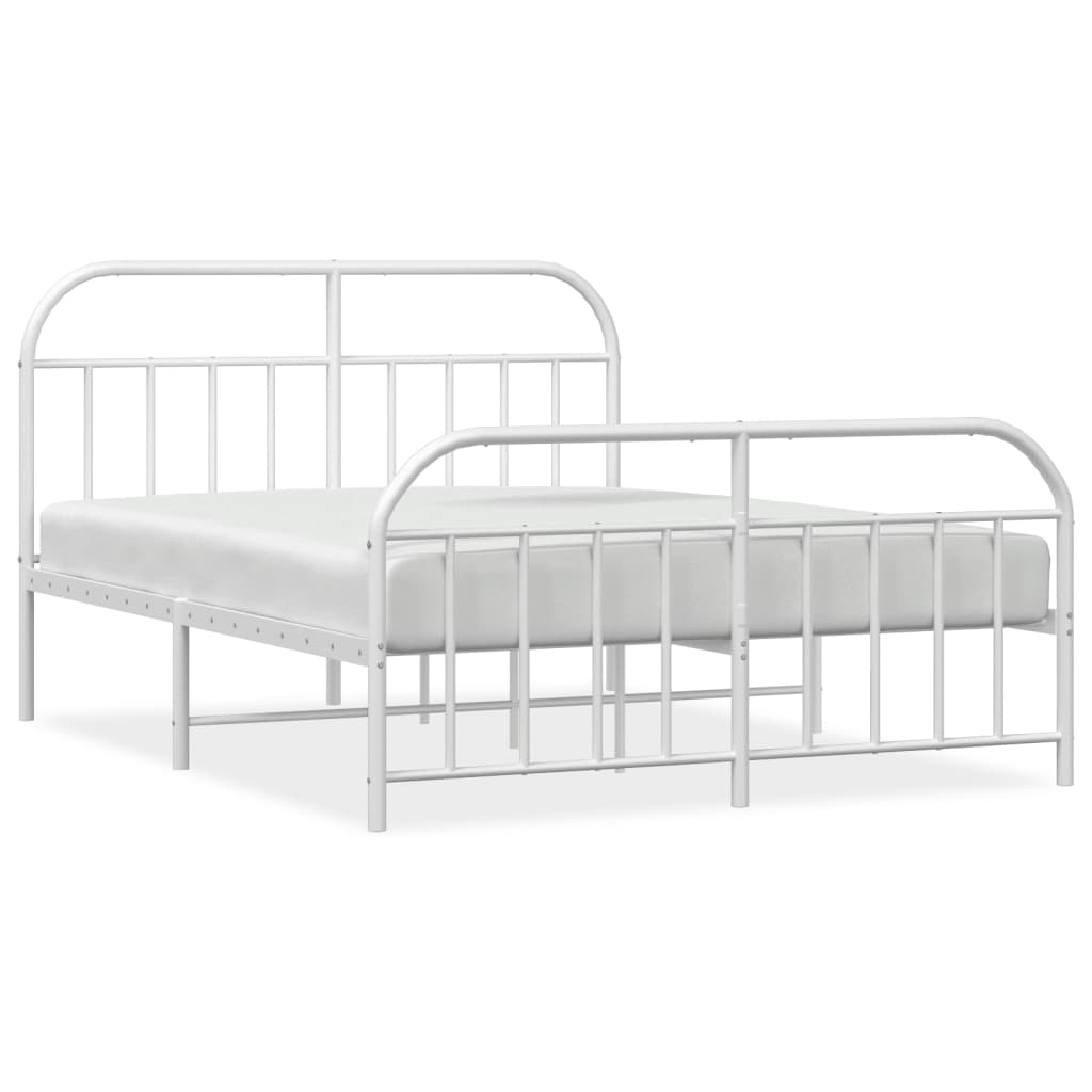 Bed frame with head and footboard metal white 140x190 cm