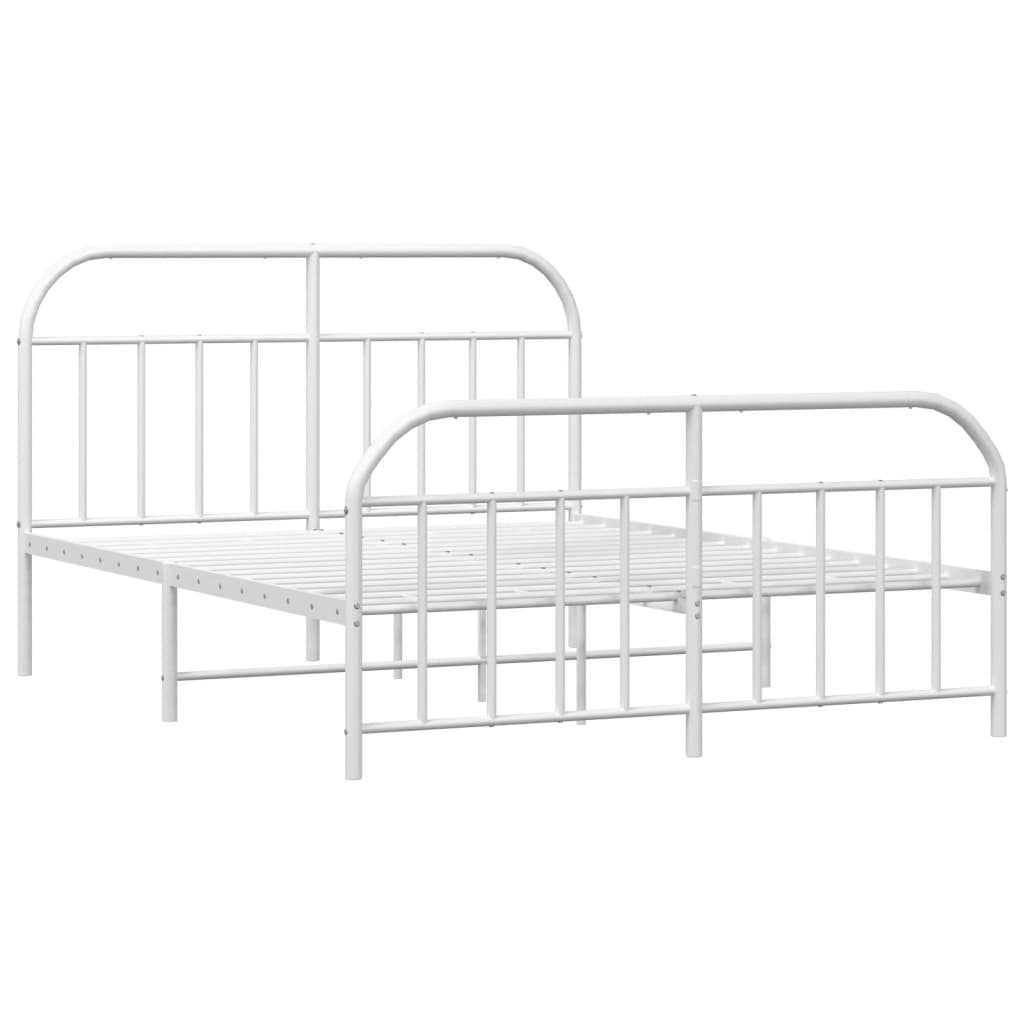 Bed frame with head and footboard metal white 140x190 cm