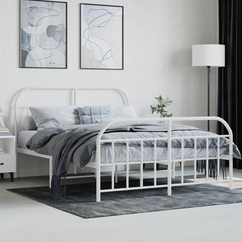 Bed frame with head and footboard metal white 140x190 cm