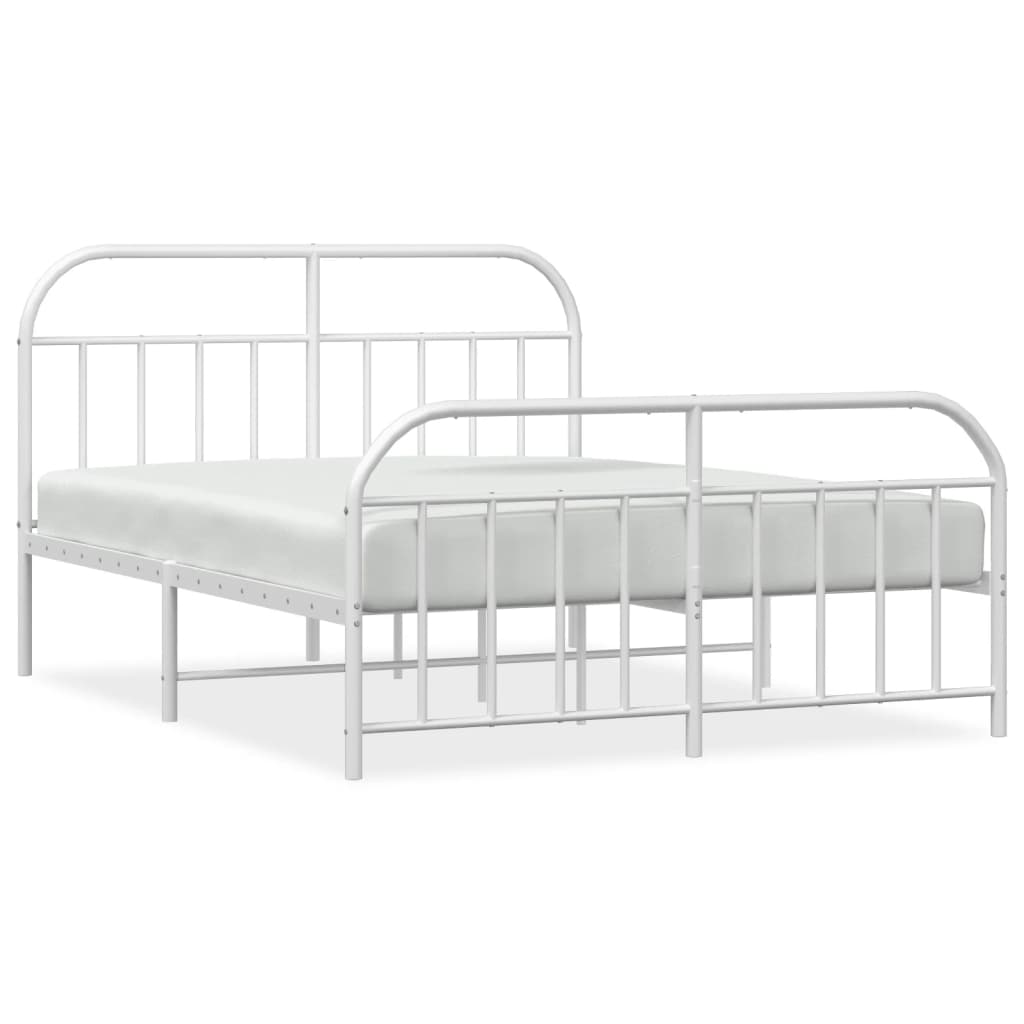 Bed frame with head and footboard metal white 140x200 cm